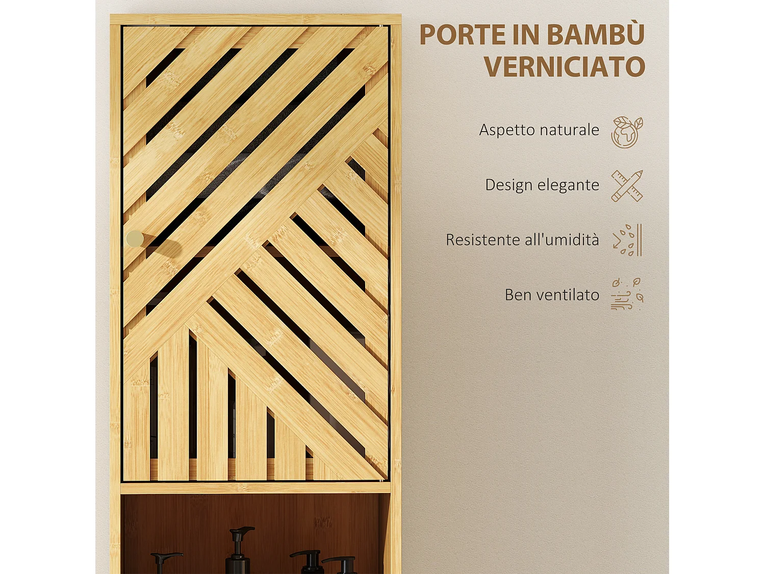 Mobile Colonna bagno con 2 armadietti e 2 ripiani aperti color legno