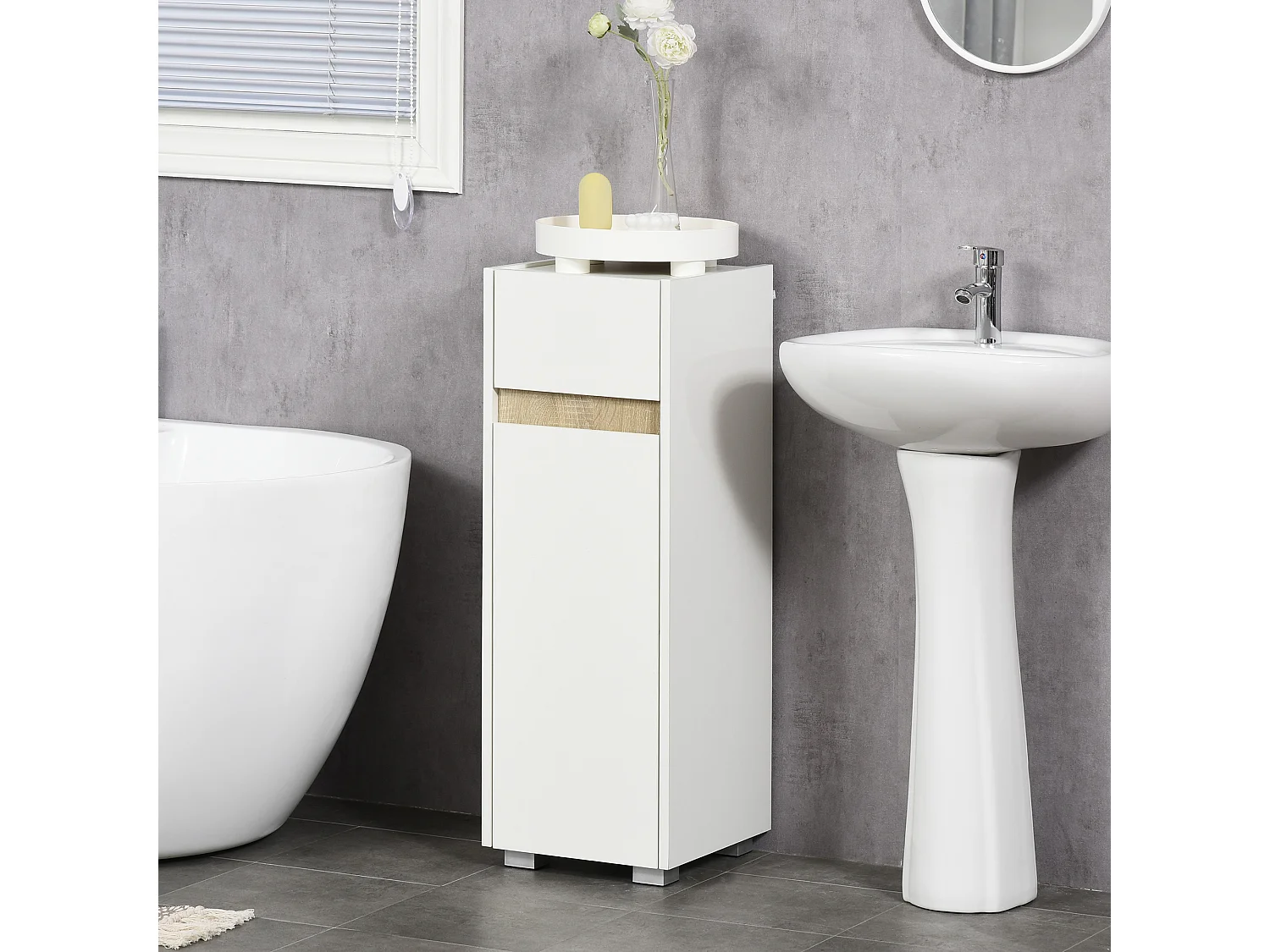 Mobile bagno in legno con cassetto e armadietto con ripiano