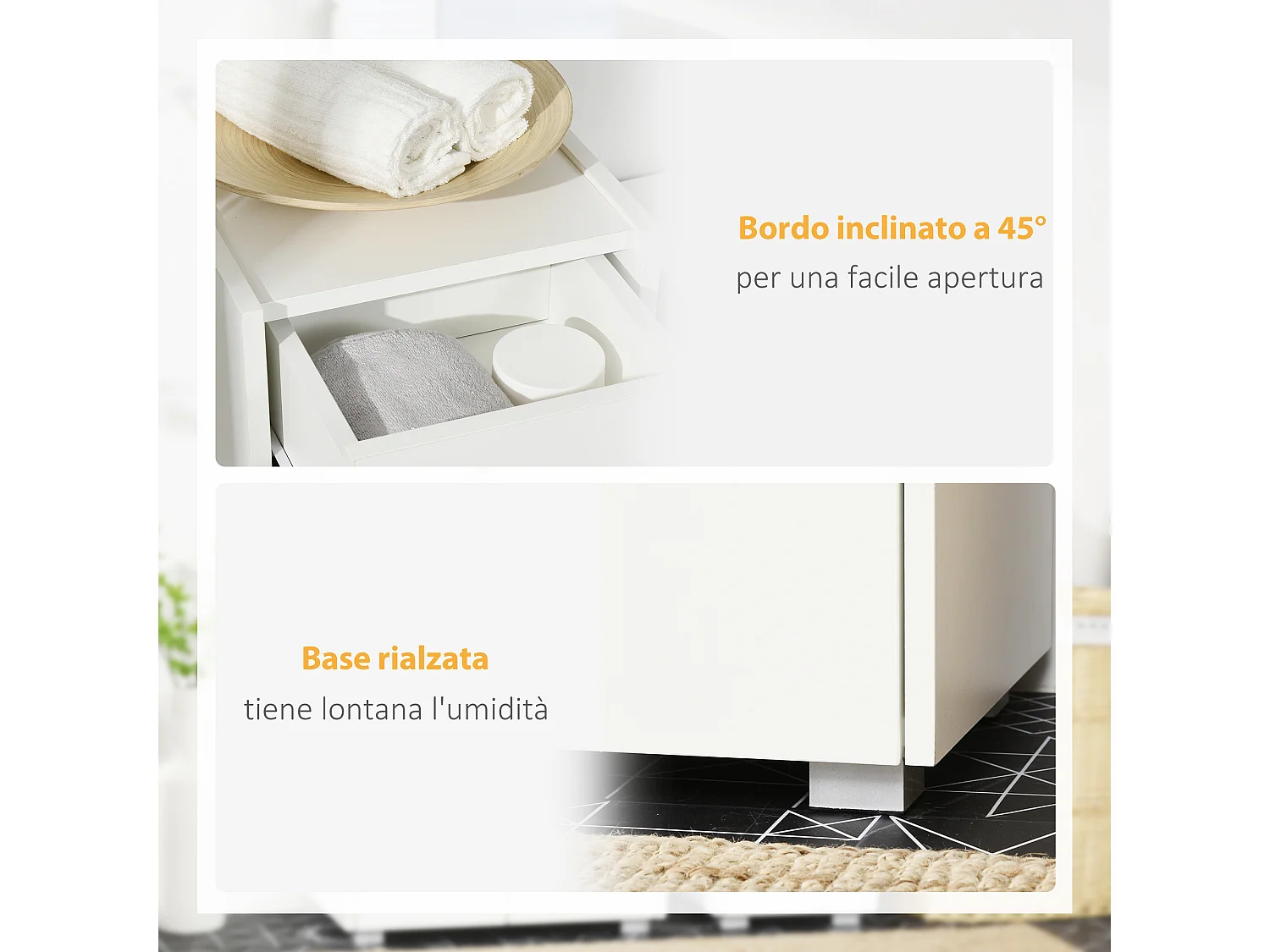 Mobile bagno in legno con cassetto e armadietto con ripiano
