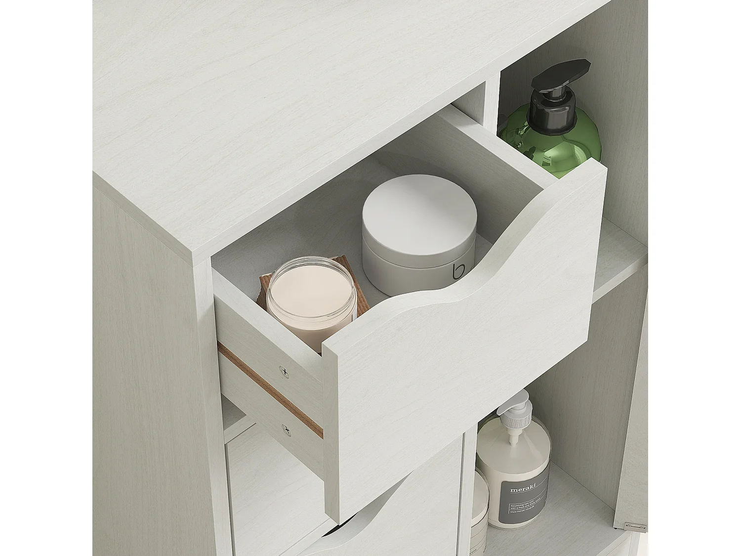 Mobile bagno con 4 cassetti e armadietto a 2 livelli in legno bianco