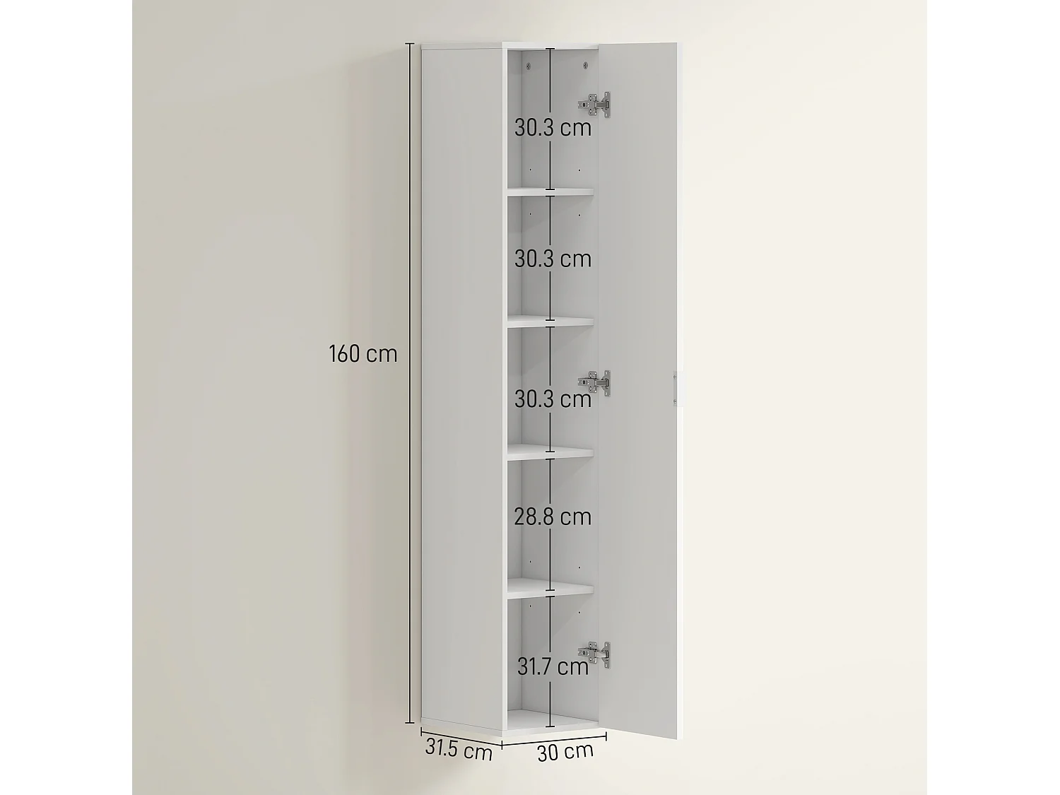 Colonna bagno sospesa con ripiani regolabili e soft close bianco