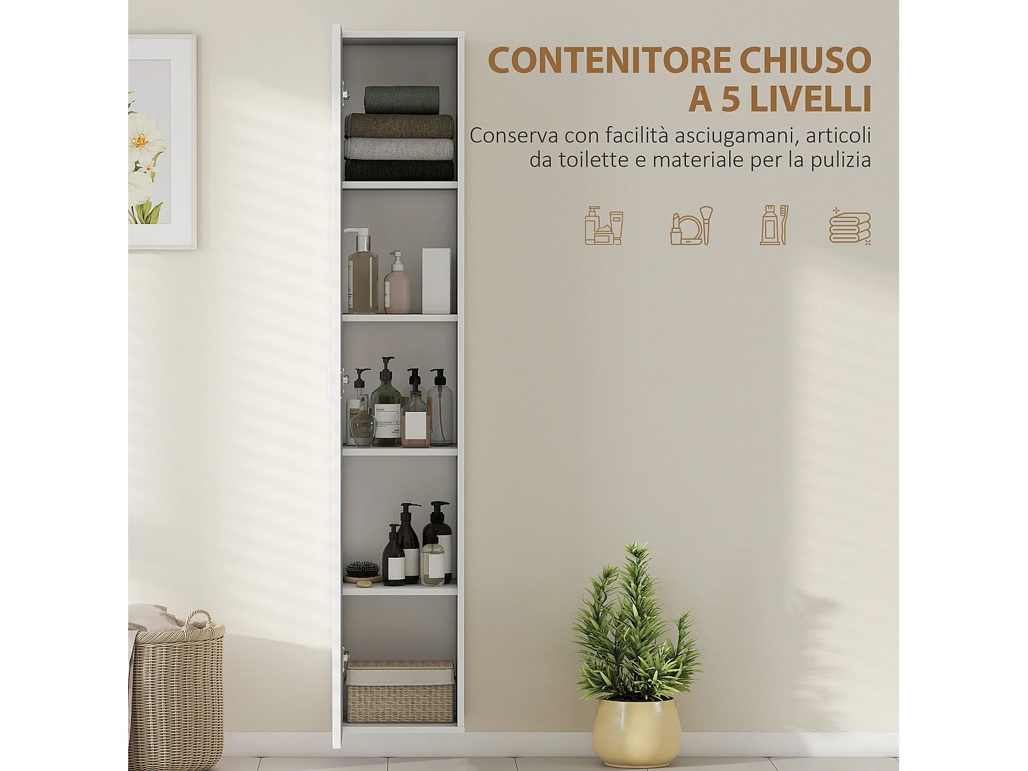 Colonna bagno sospesa con ripiani regolabili e soft close bianco