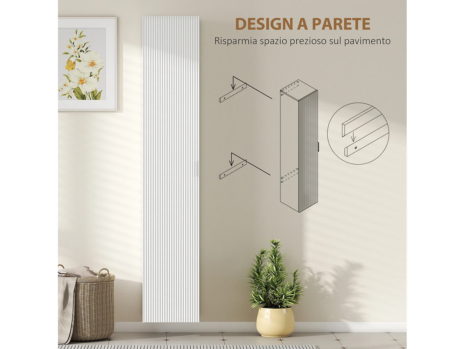 Colonna bagno sospesa con ripiani regolabili e soft close bianco