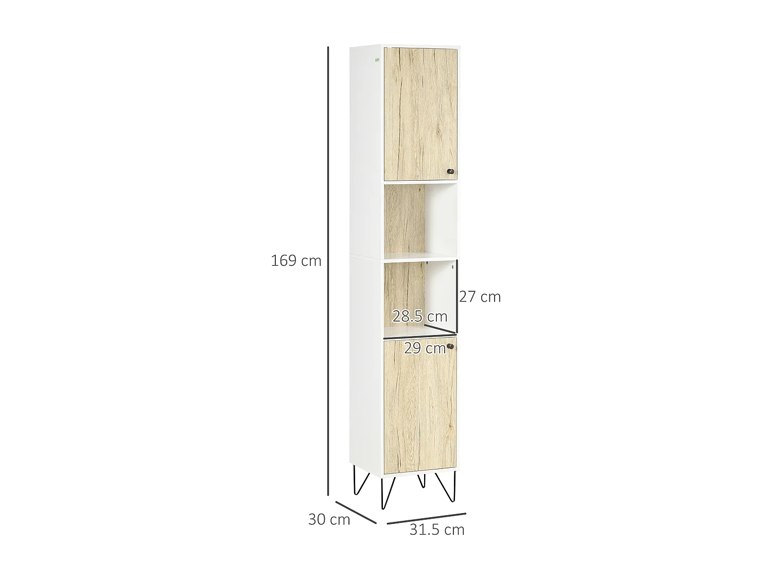 Colonna bagno 2 ripiani aperti e 2 armadietti in truciolato