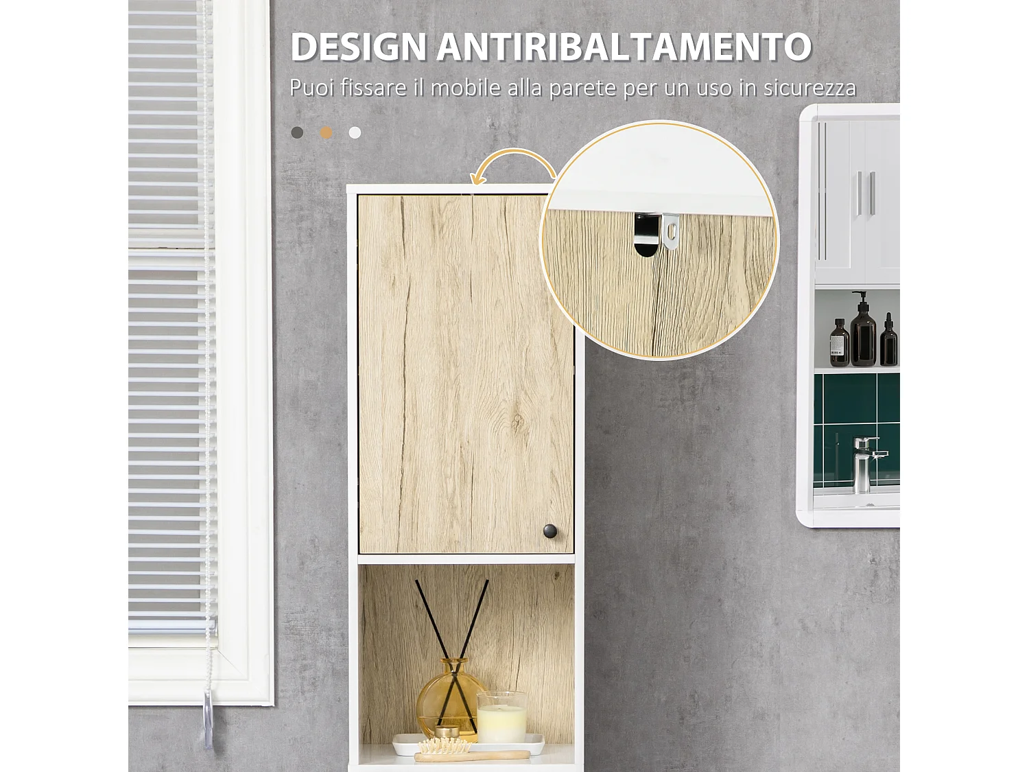 Colonna bagno 2 ripiani aperti e 2 armadietti in truciolato