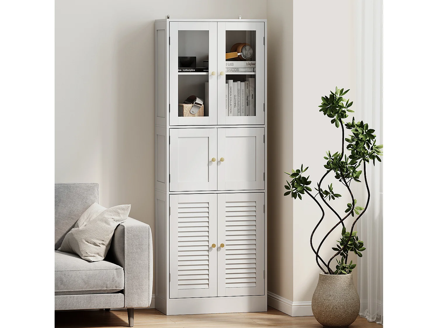 Mobile bagno con 3 armadietti e ripiani regolabili 60x30x170 cm bianco