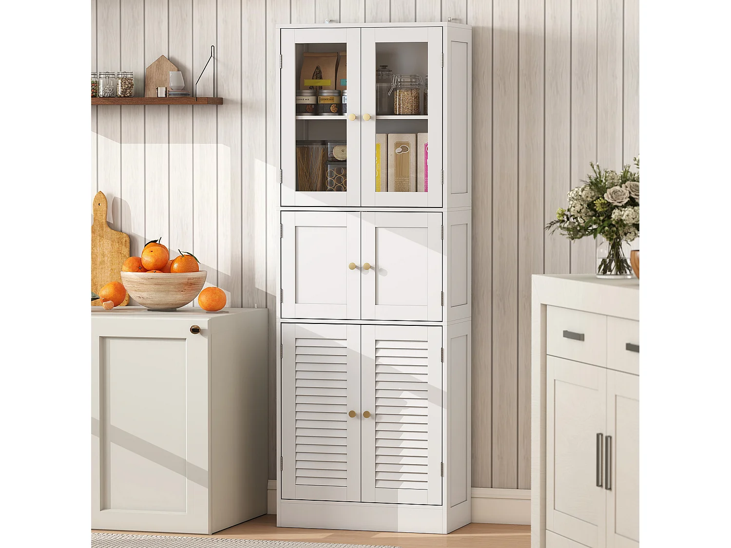 Mobile bagno con 3 armadietti e ripiani regolabili 60x30x170 cm bianco