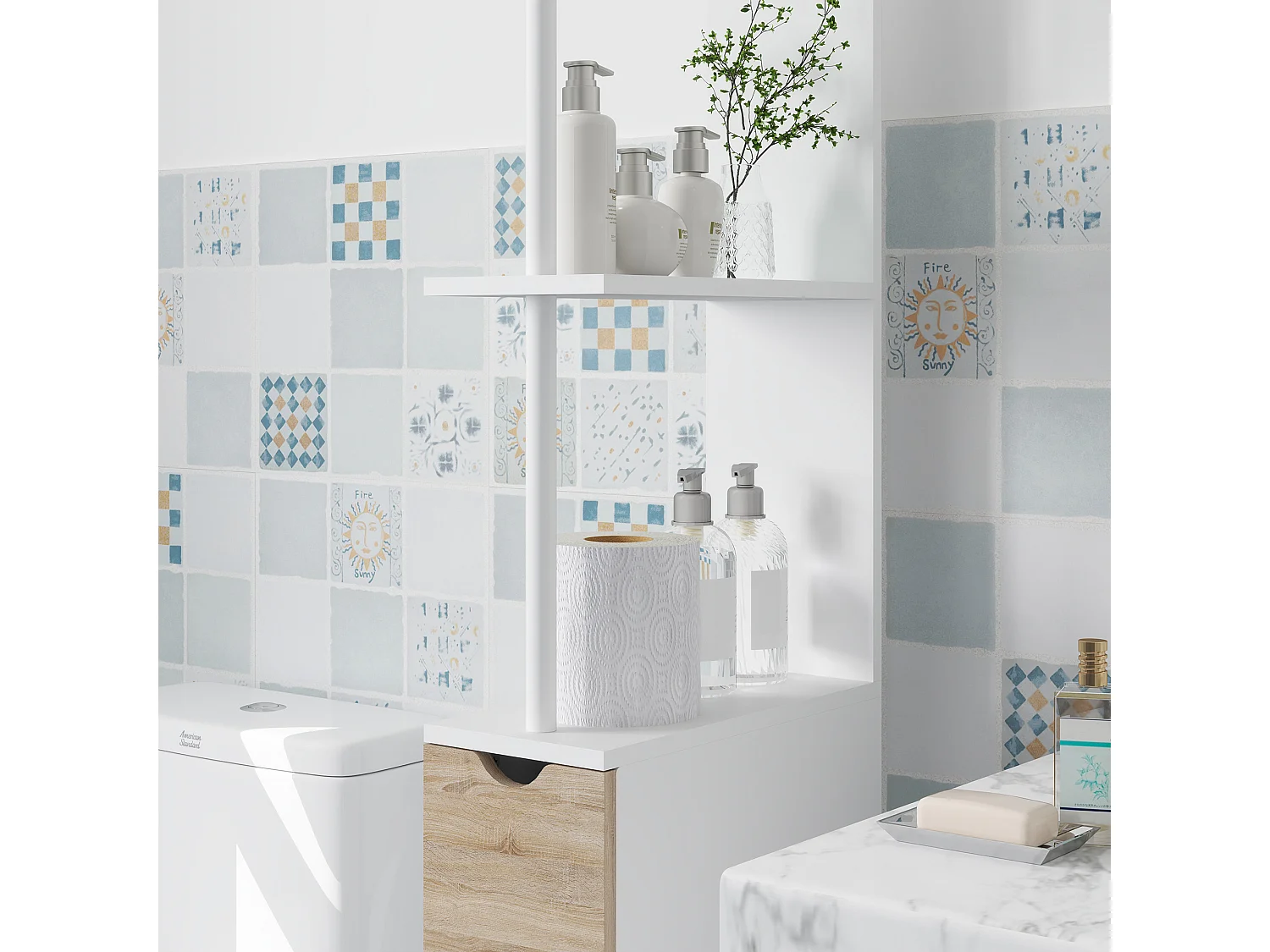 Colonna bagno salvaspazio con armadietto 2 cassetti e 2 ripiani legno