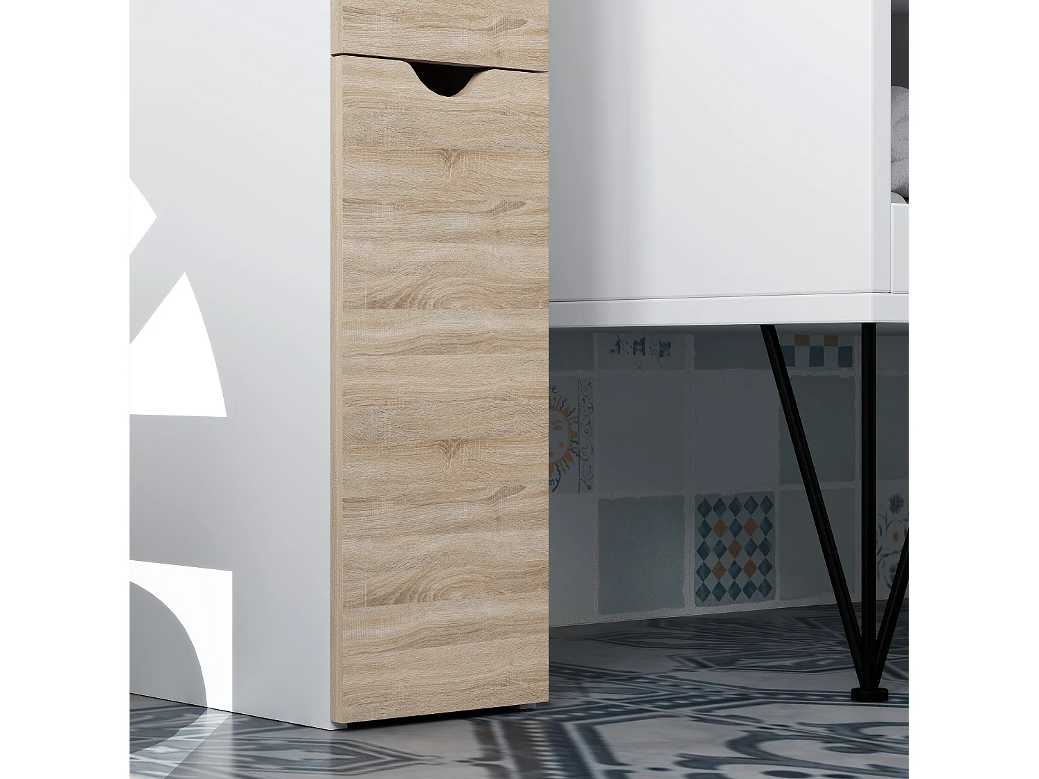 Colonna bagno salvaspazio con armadietto 2 cassetti e 2 ripiani legno