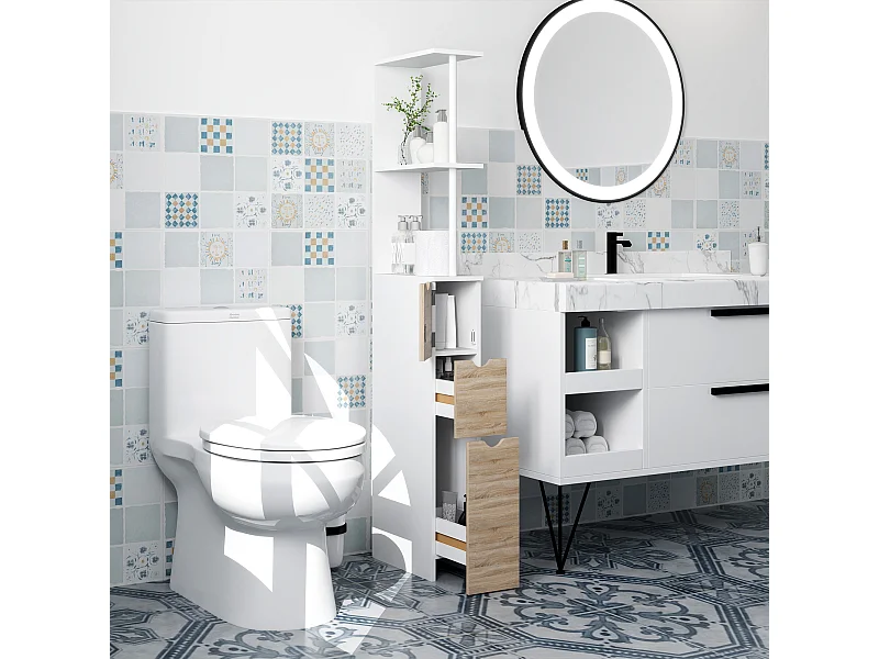 Colonna bagno salvaspazio con armadietto 2 cassetti e 2 ripiani legno