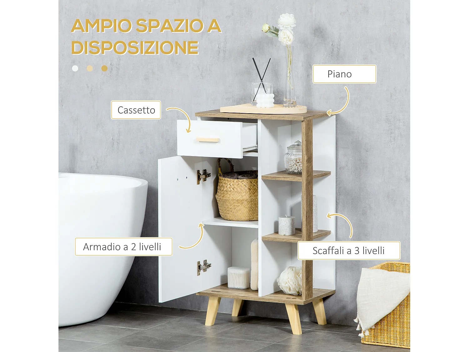 Mobile bagno moderno in legno con armadietto e cassetto