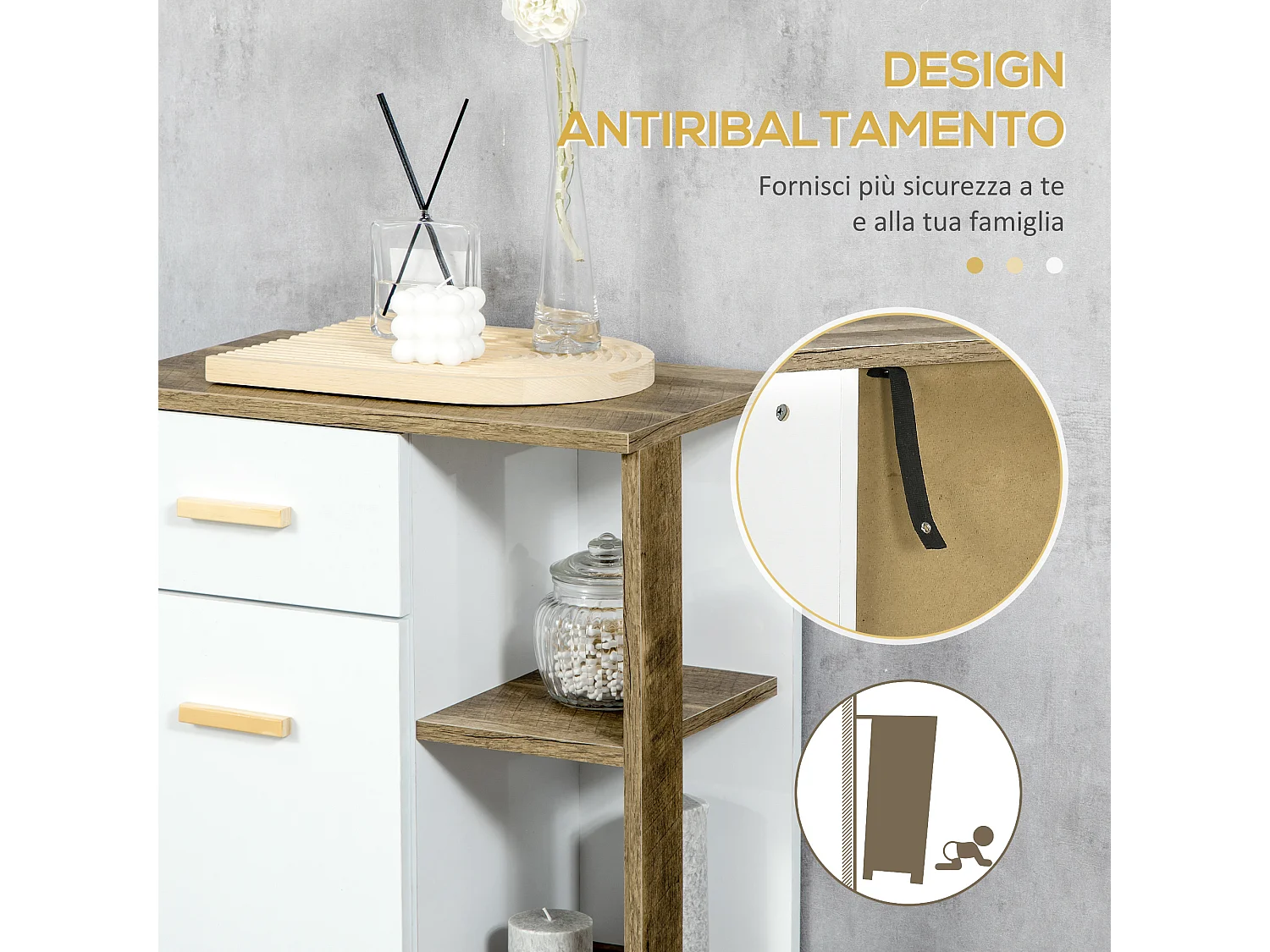 Mobile bagno moderno in legno con armadietto e cassetto