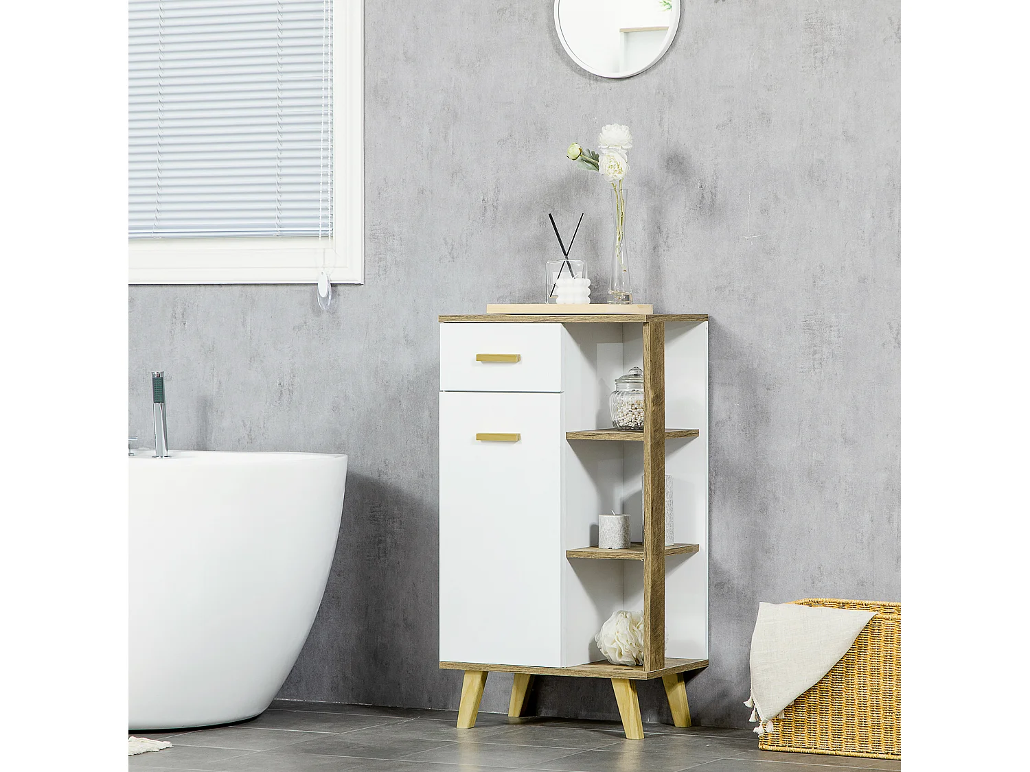 Mobile bagno moderno in legno con armadietto e cassetto
