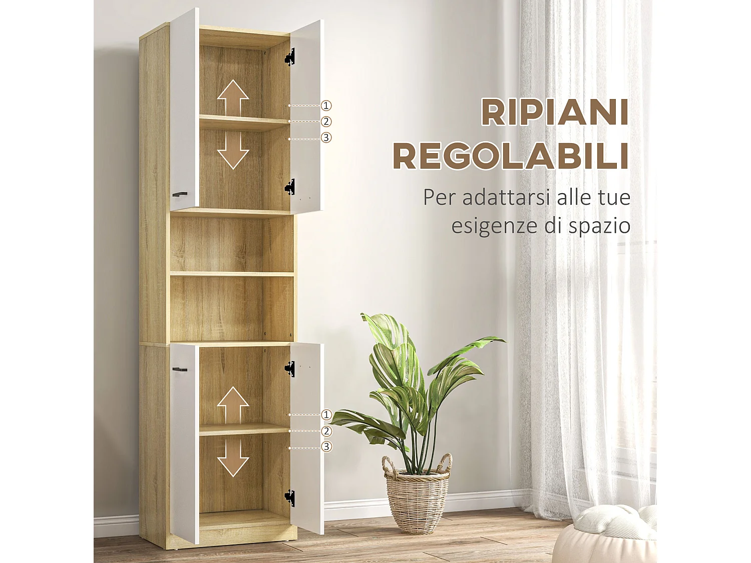 Mobile bagno con 2 armadietti ad ante e 2 ripiani aperti