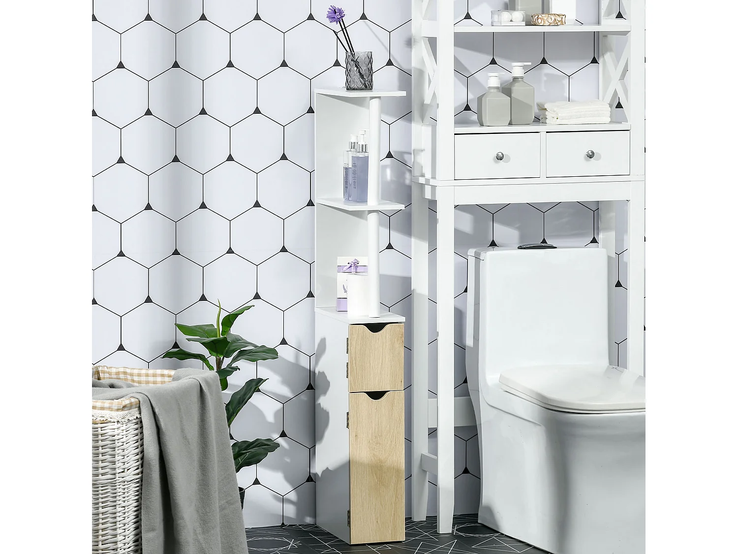 Mobile bagno con 2 armadietti e 2 ripiani 15.2x29.8x118 cm