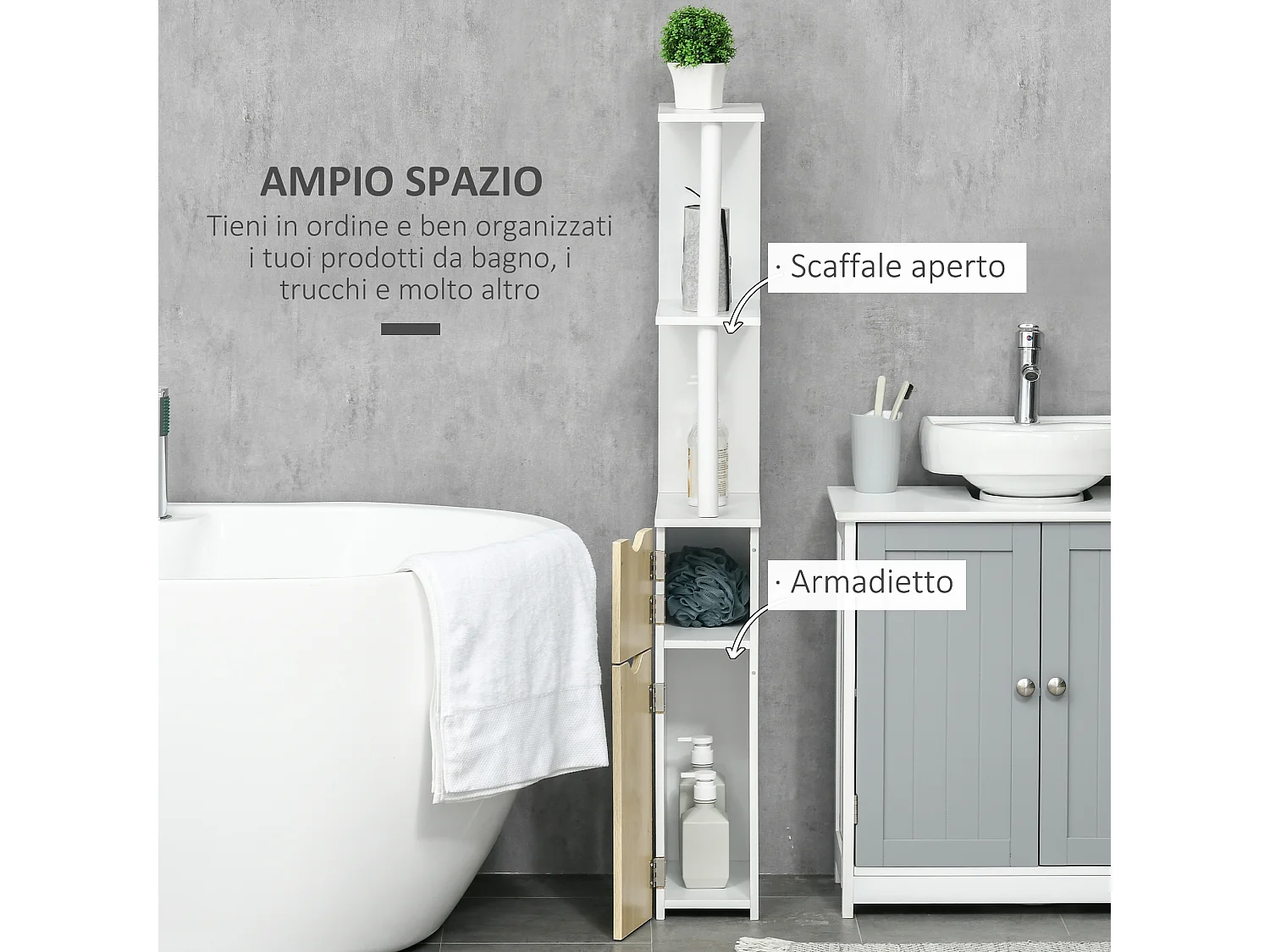 Mobile bagno con 2 armadietti e 2 ripiani 15.2x29.8x118 cm