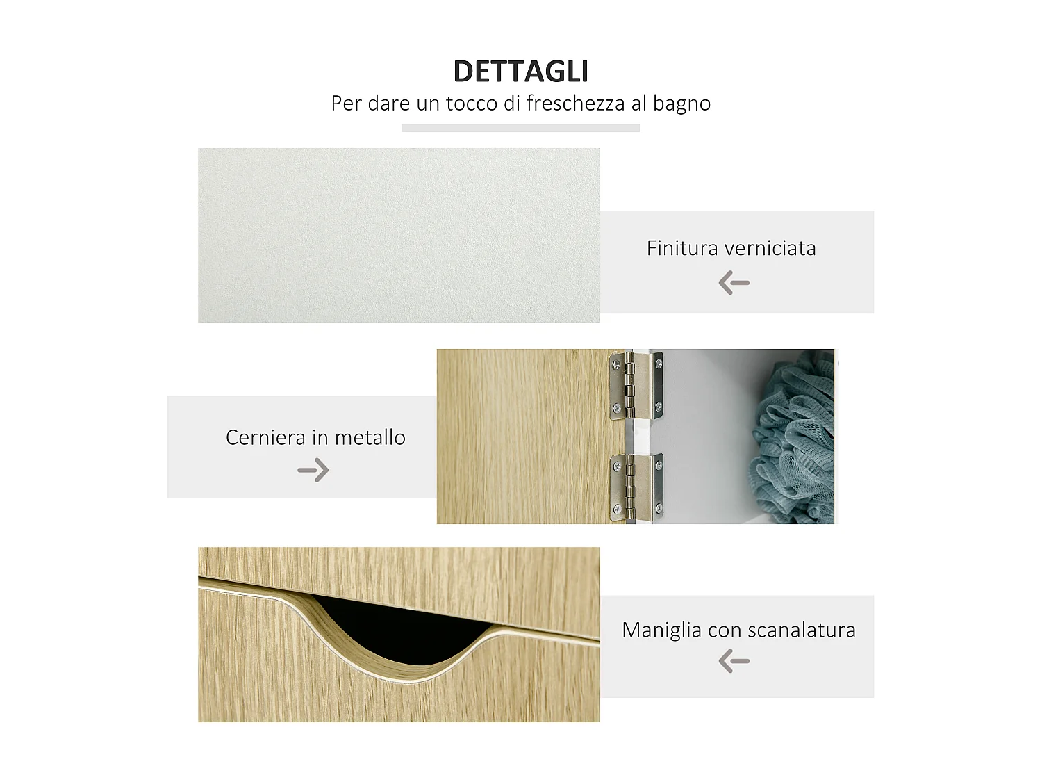 Mobile bagno con 2 armadietti e 2 ripiani 15.2x29.8x118 cm