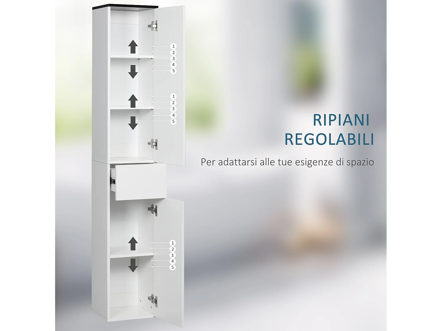 Mobile bagno con 2 ripiani chiusi 1 cassetto in legno bianco