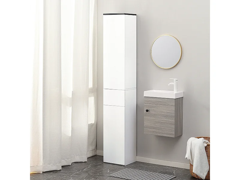 Mobile bagno con 2 ripiani chiusi 1 cassetto in legno bianco