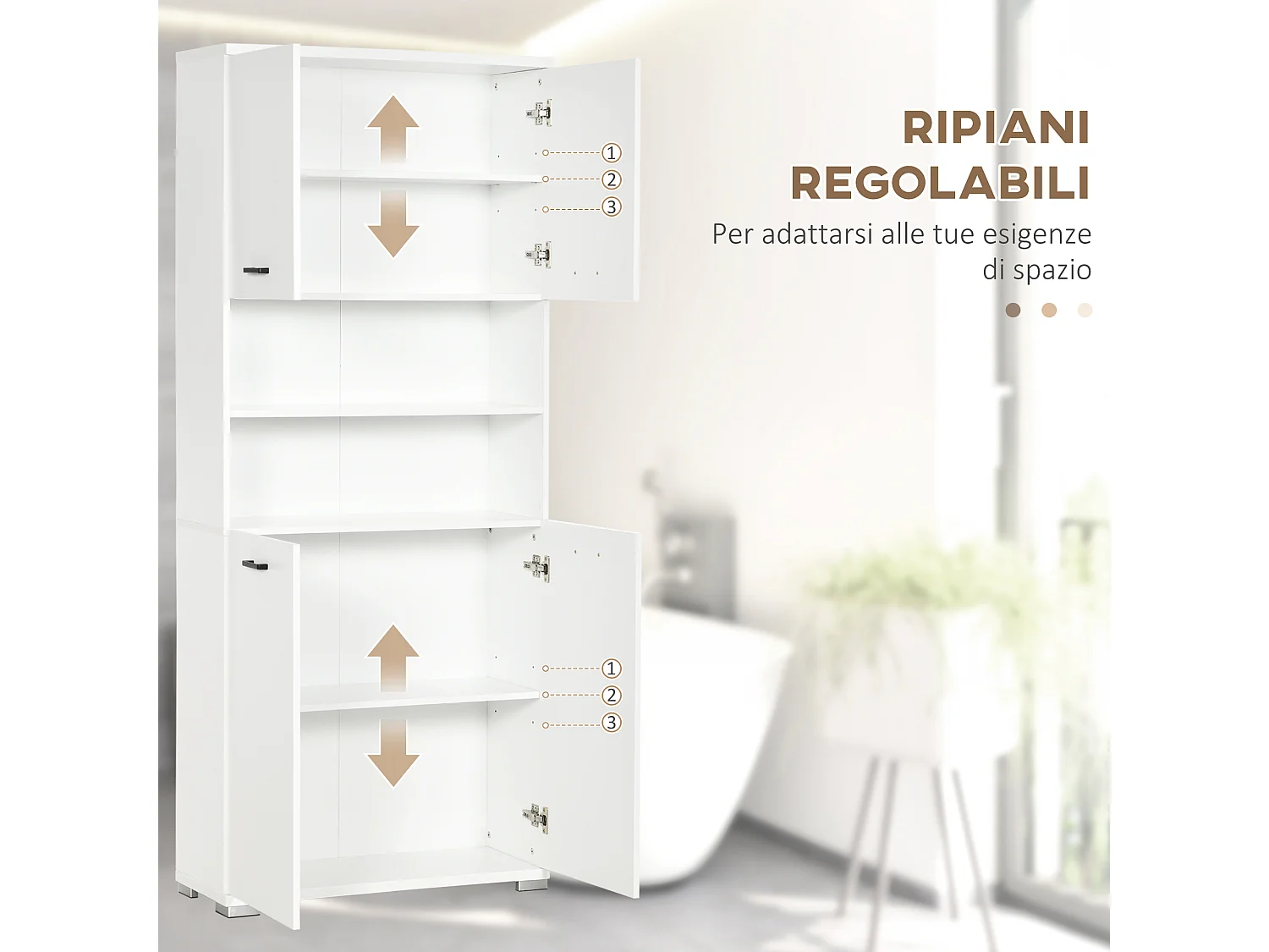 Mobile bagno con 2 armadietti con ante e 2 ripiani aperti