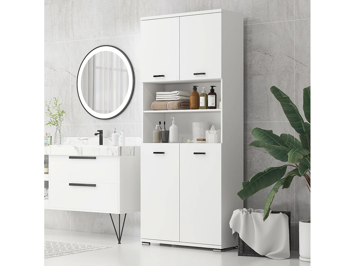 Mobile bagno con 2 armadietti con ante e 2 ripiani aperti