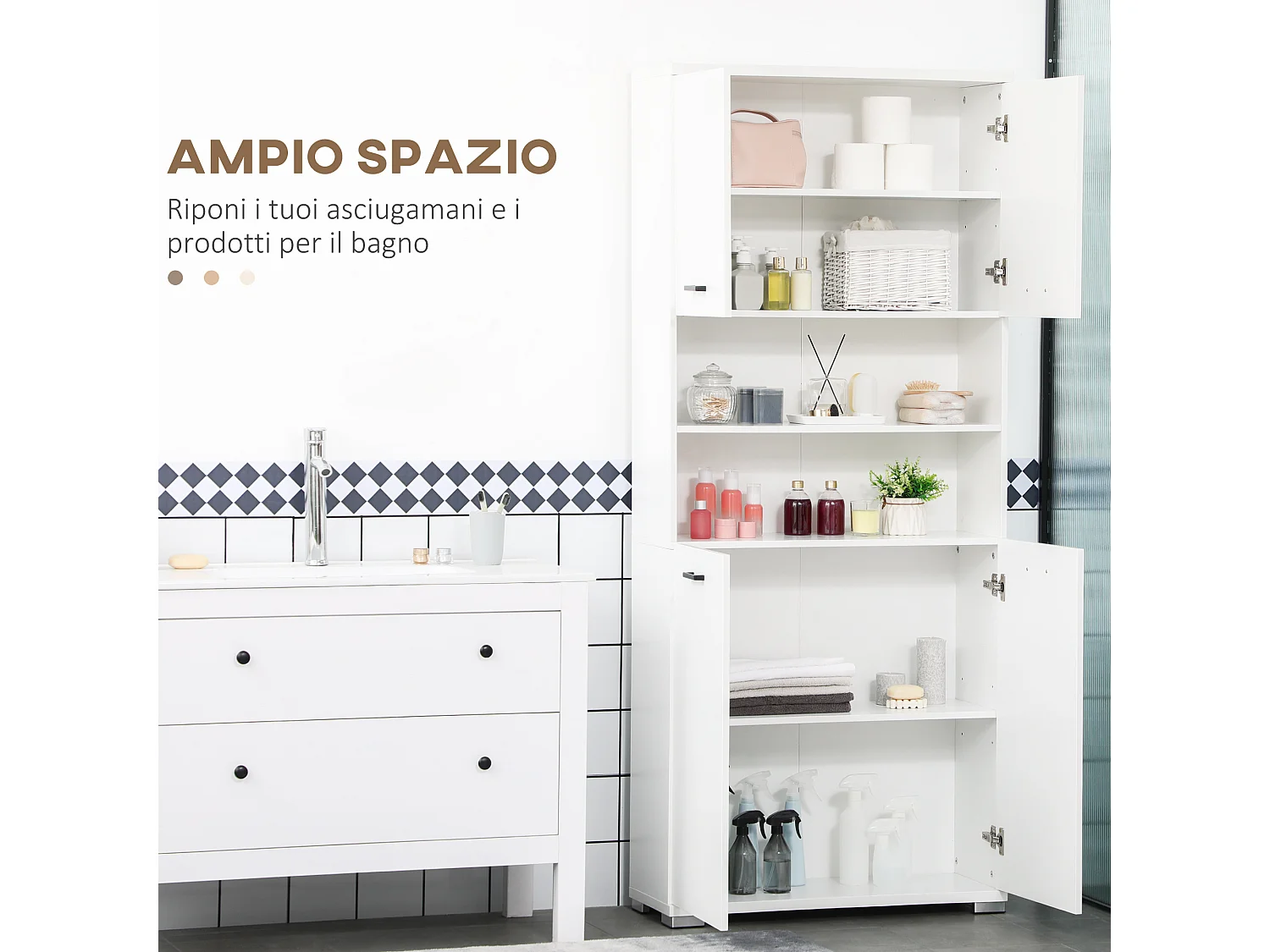 Mobile bagno con 2 armadietti con ante e 2 ripiani aperti