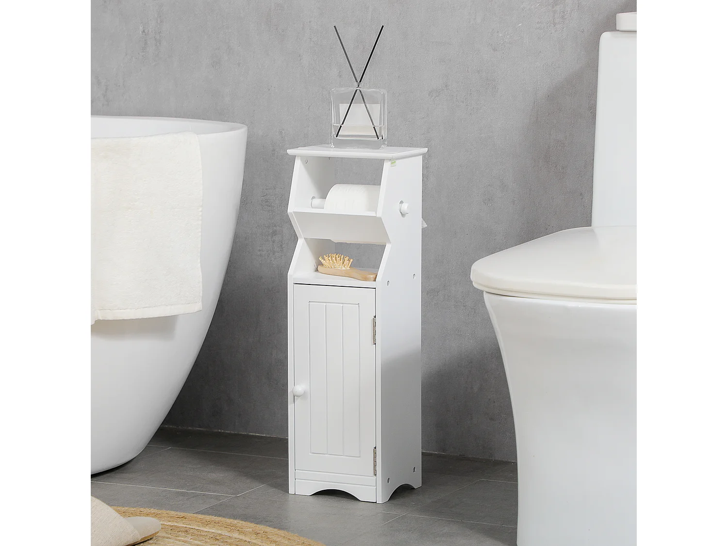 Mobiletto bagno con area per carta igienica e armadietto