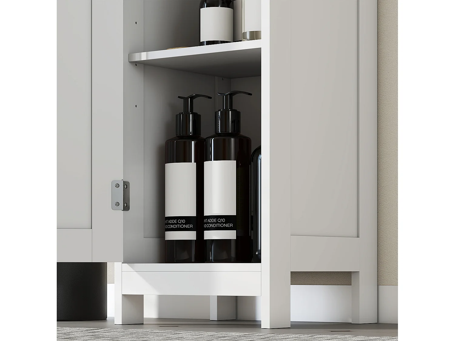 Mobile alto bagno con 2 ripiani aperti e 2 armadietti in legno bianco