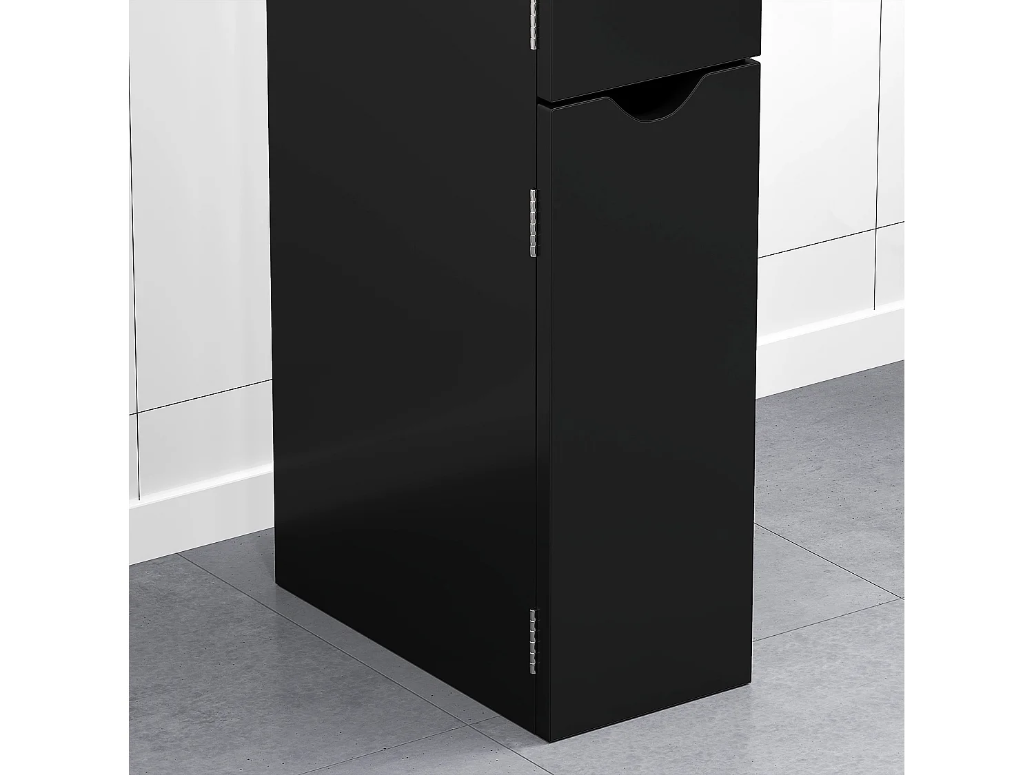 Mobile colonna bagno con 2 armadietti e 2 ripiani in legno nero