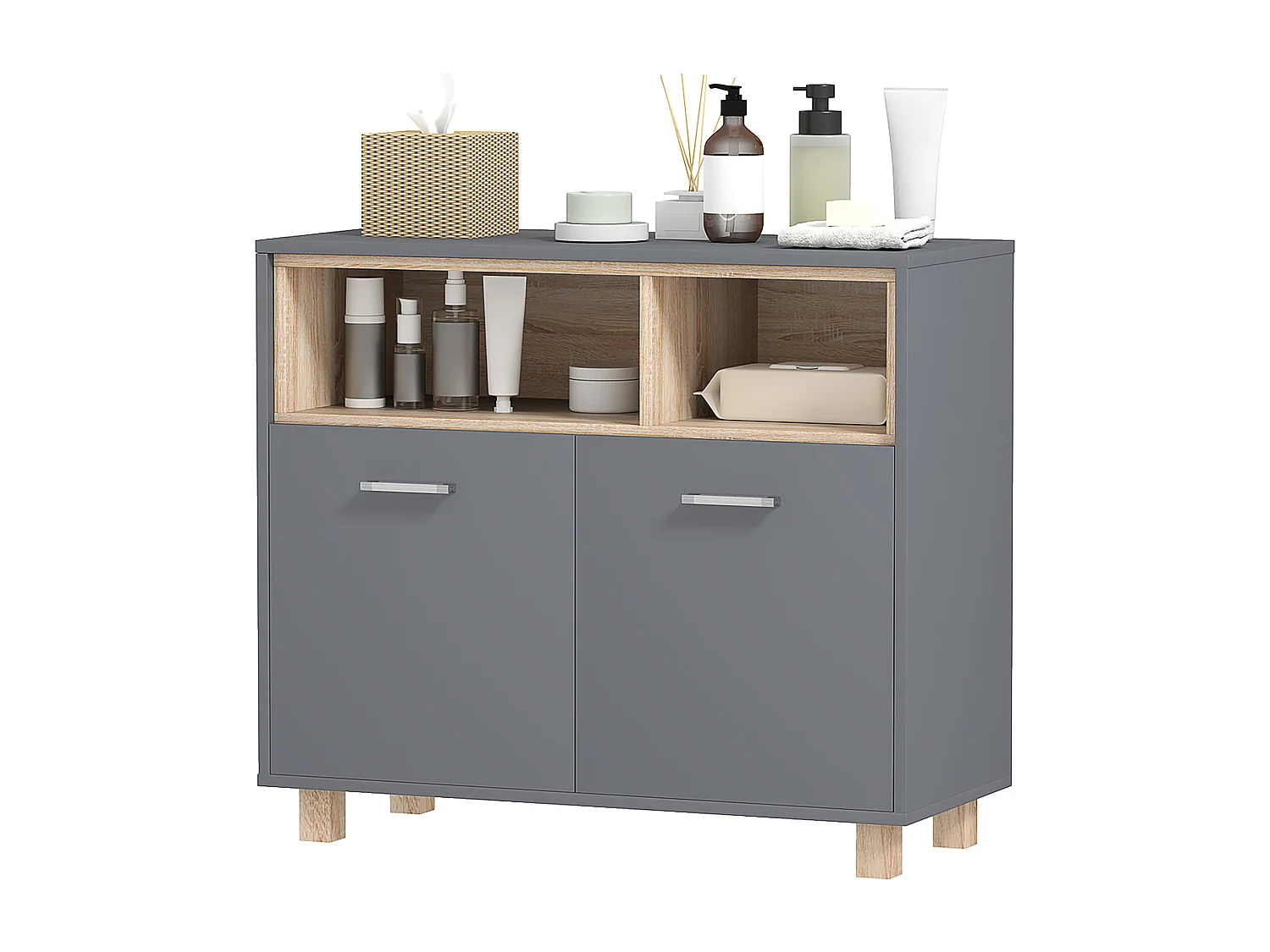 Mobile bagno moderno con armadietto e vani aperti grigio