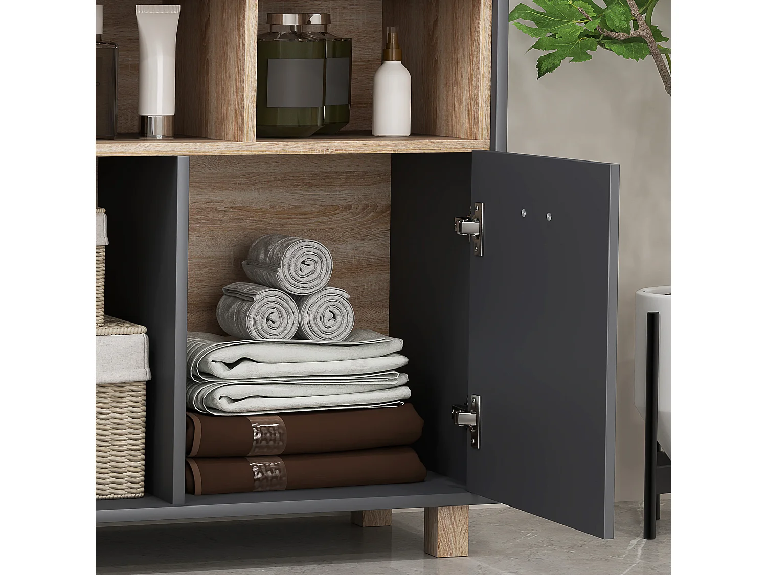 Mobile bagno moderno con armadietto e vani aperti grigio