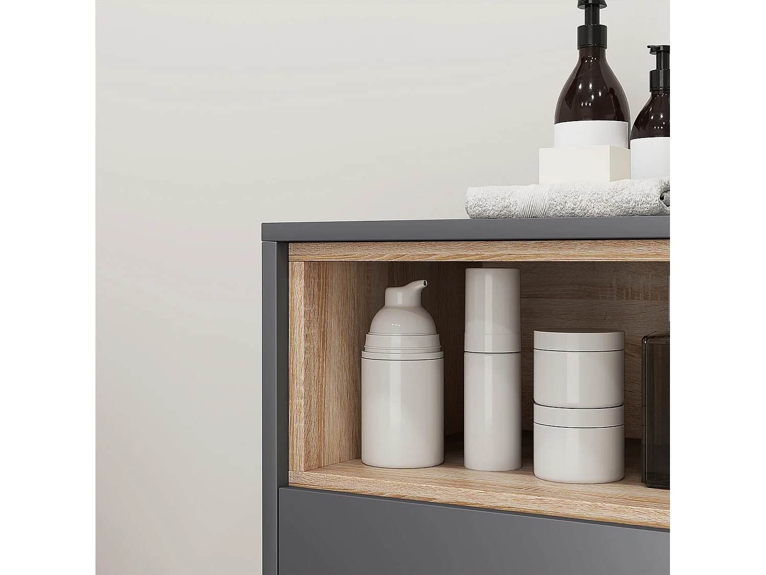 Mobile bagno moderno con armadietto e vani aperti grigio
