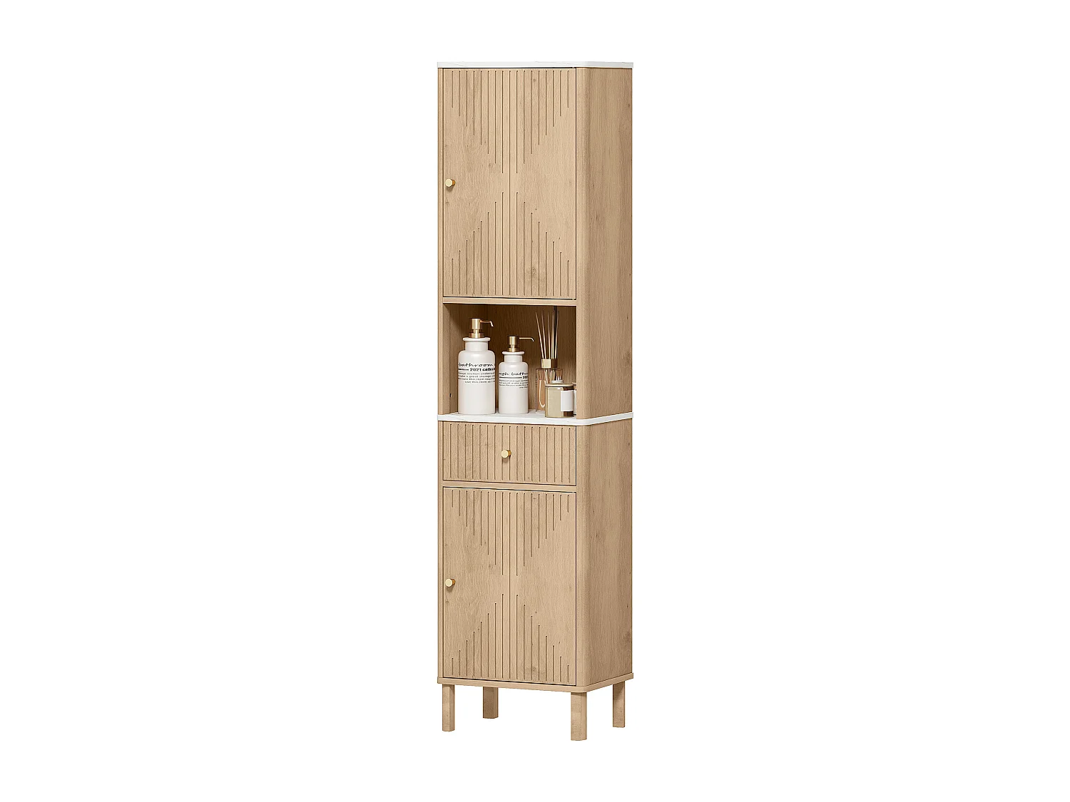 Colonna bagno con cassetto 2 armadietti e ripiani regolabili rovere