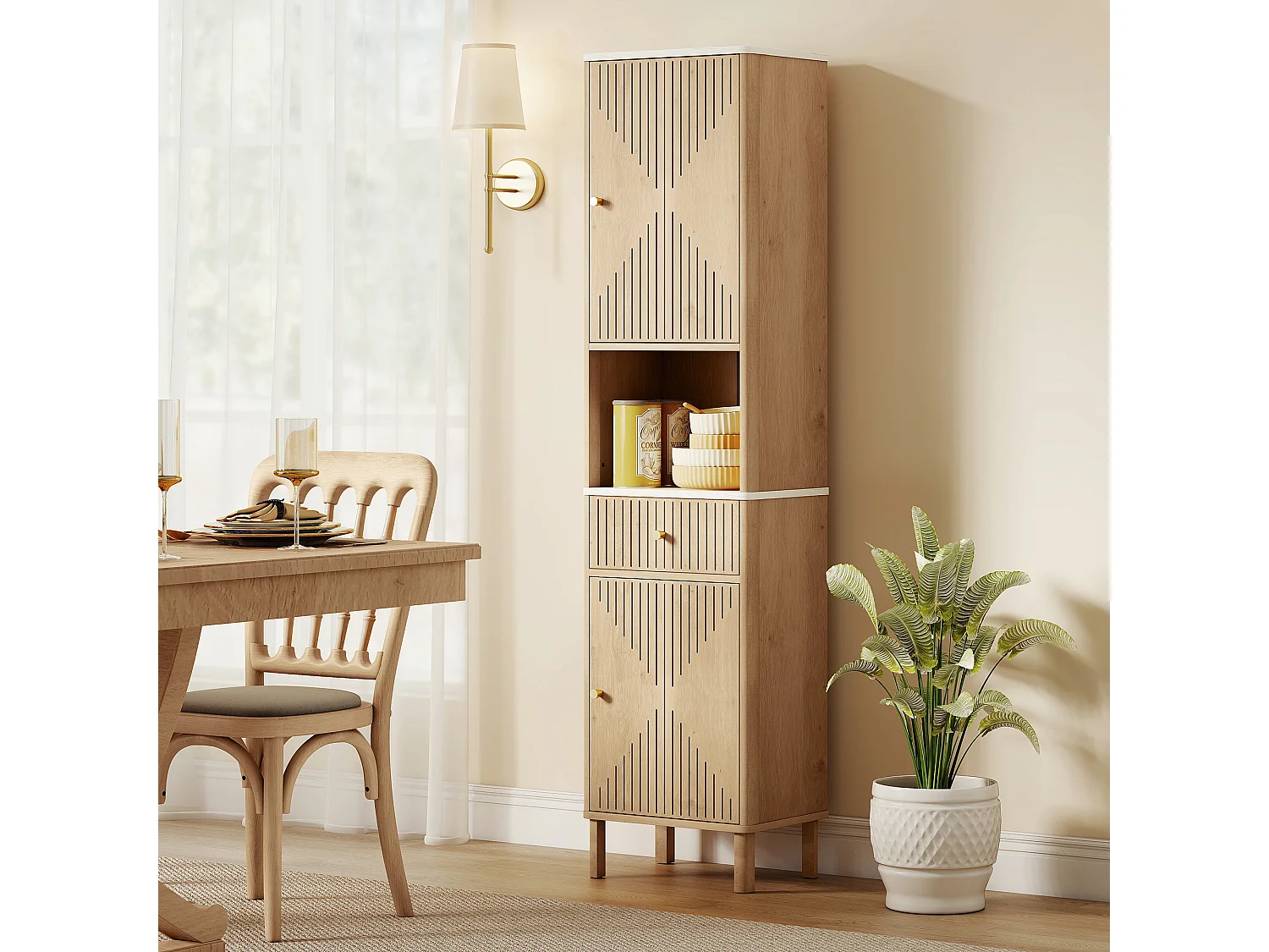 Colonna bagno con cassetto 2 armadietti e ripiani regolabili rovere