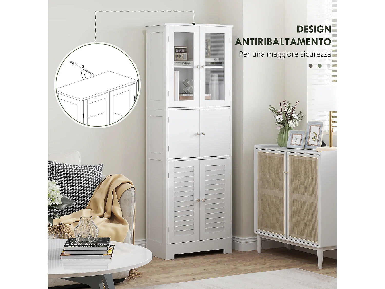 Mobile bagno con 3 armadietti a 2 ante 60x30x170.5cm bianco