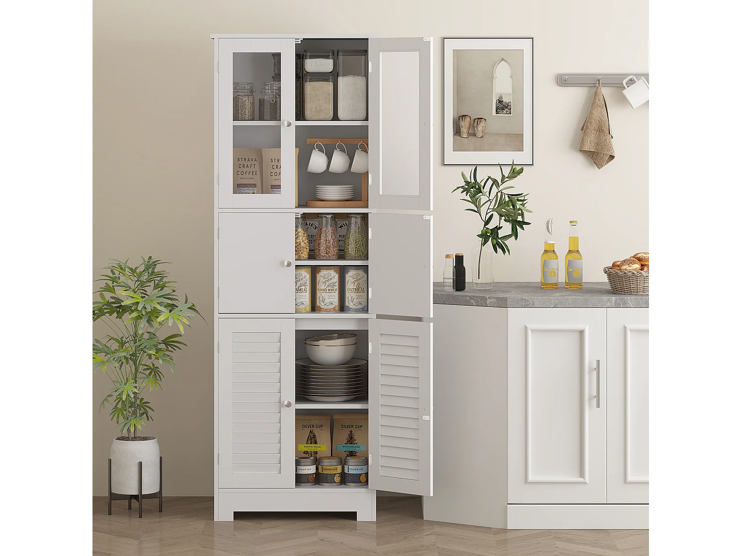 Mobile bagno con 3 armadietti a 2 ante 60x30x170.5cm bianco