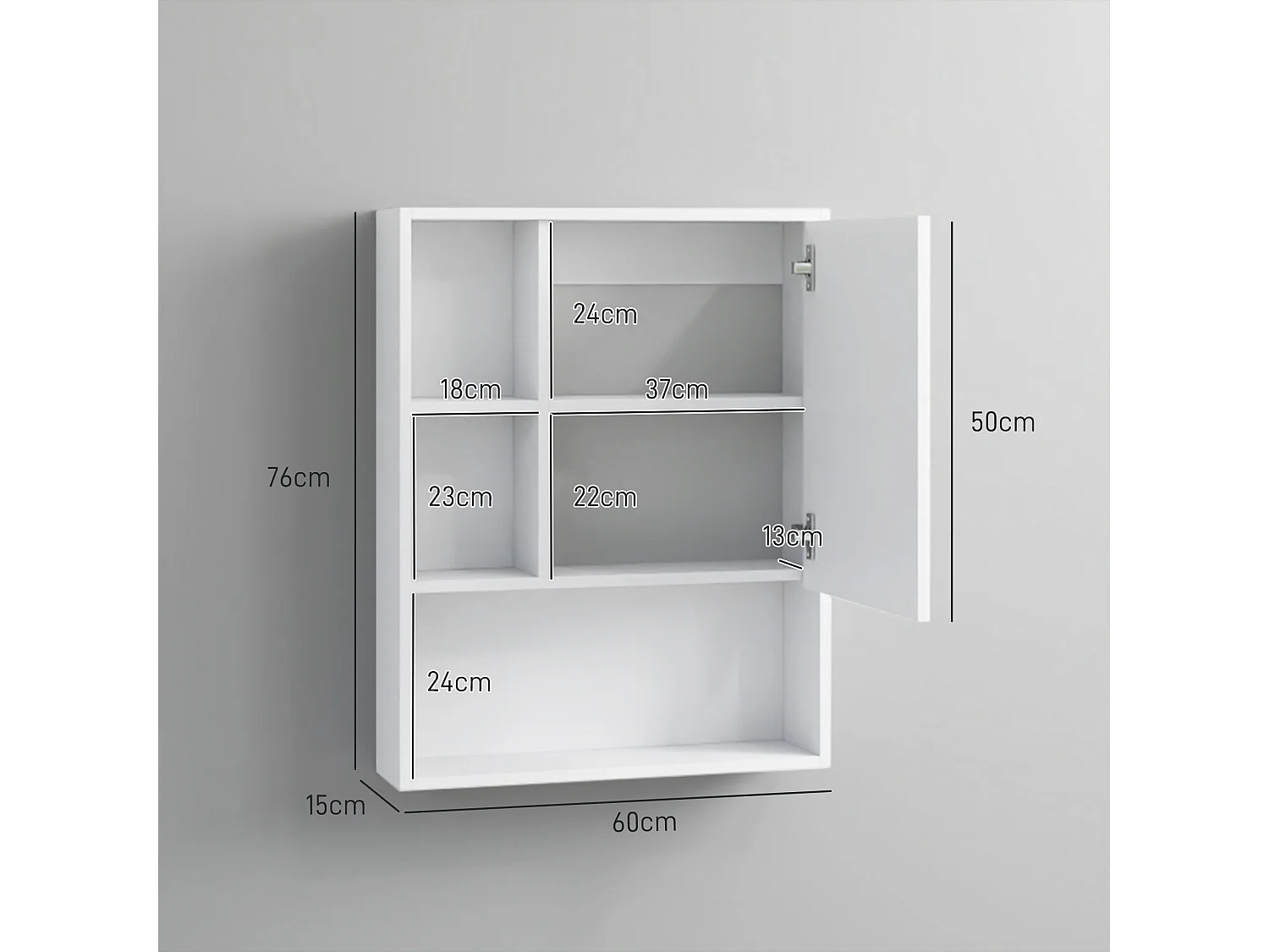 Armadietto bagno con specchio e ripiani interni ed esterni bianco