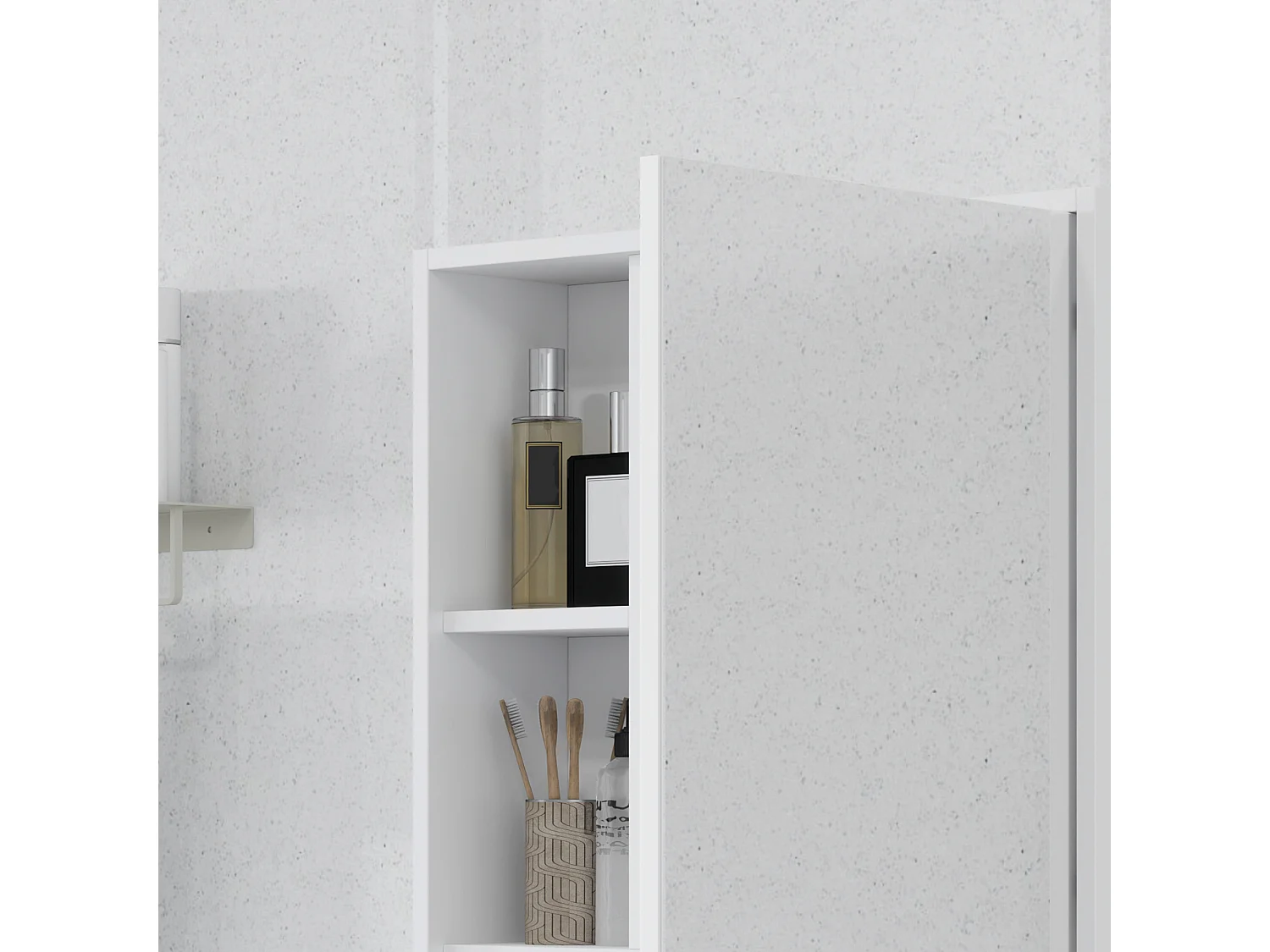 Armadietto bagno con specchio e ripiani interni ed esterni bianco