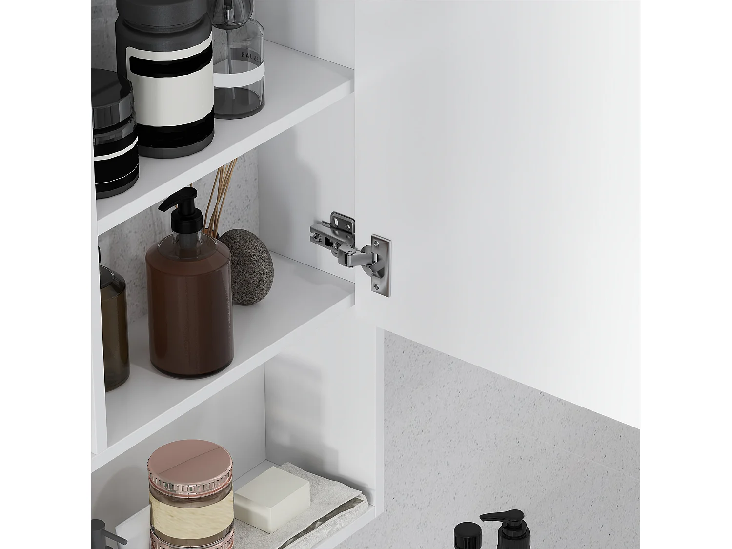 Armadietto bagno con specchio e ripiani interni ed esterni bianco