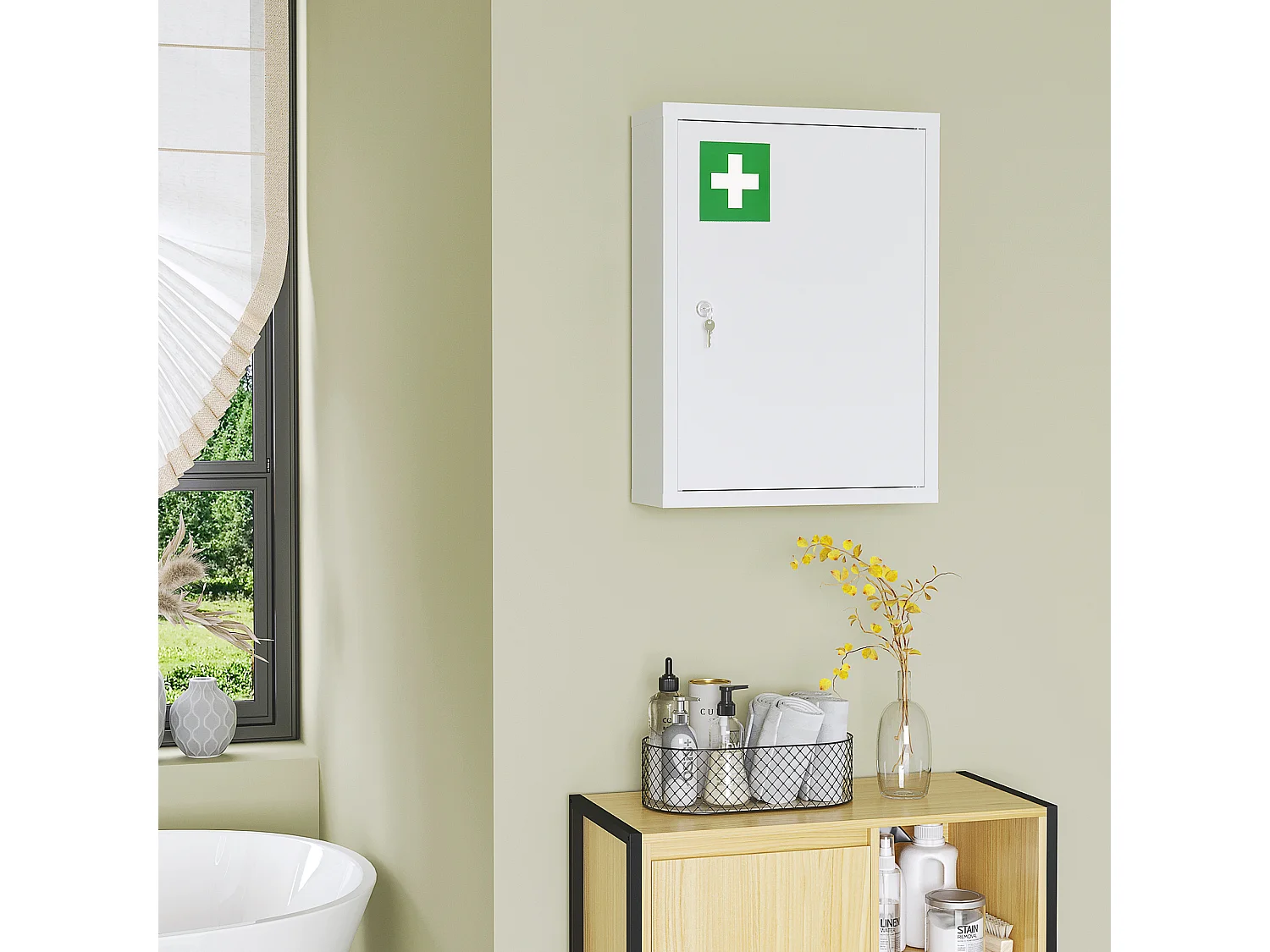 Armadietto medicinali a 3 ripiani con serratura in acciaio bianco