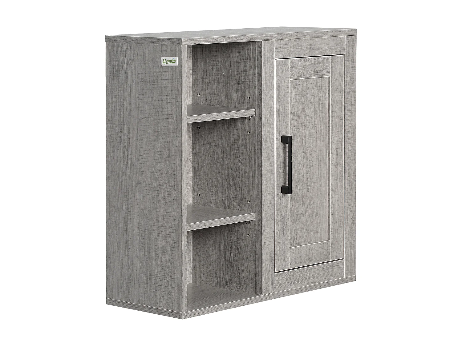 Pensile bagno con 3 ripiani aperti e armadietto in legno grigio