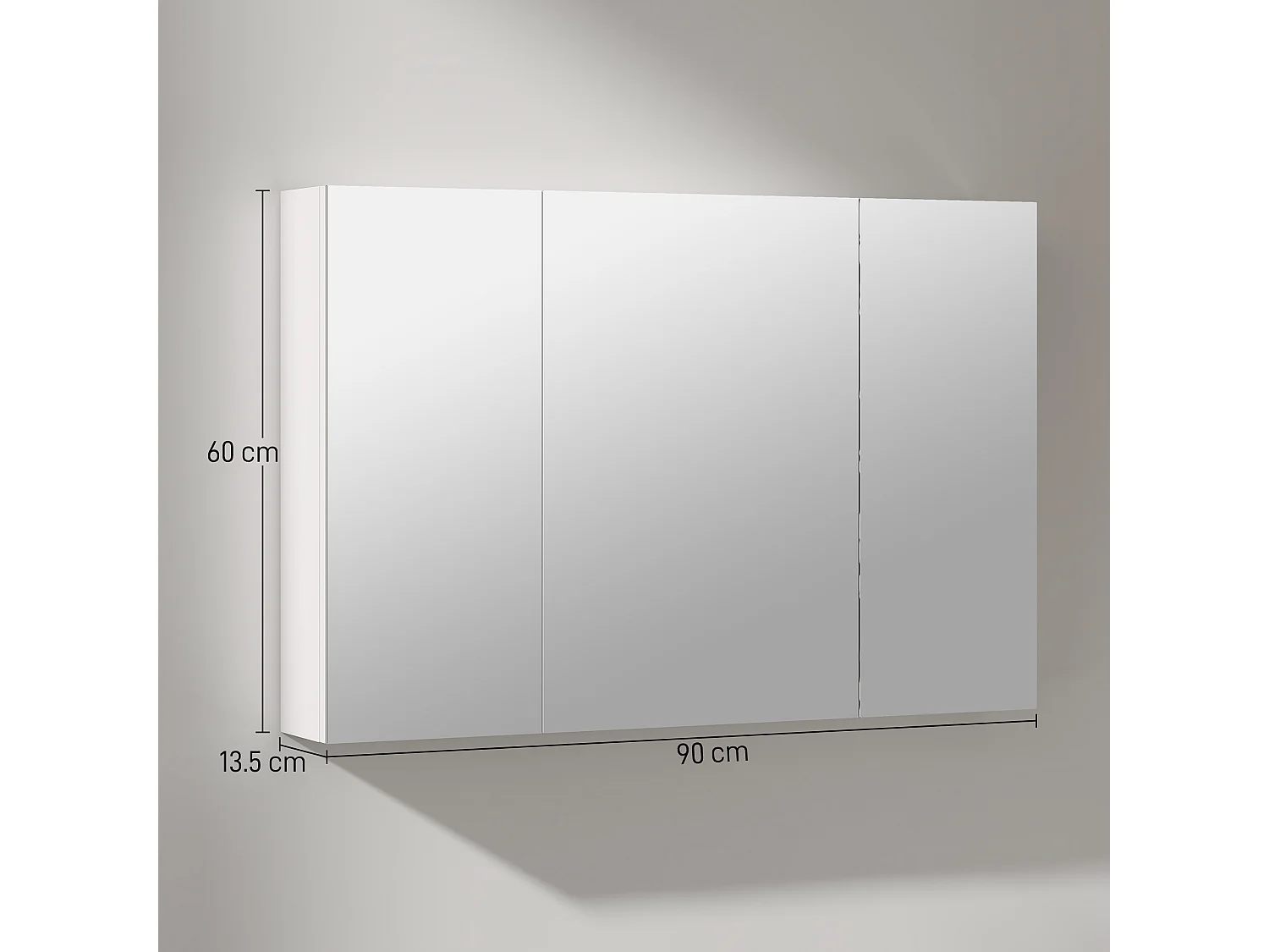 Armadietto pensile bagno con 3 ante a specchio in legno bianco