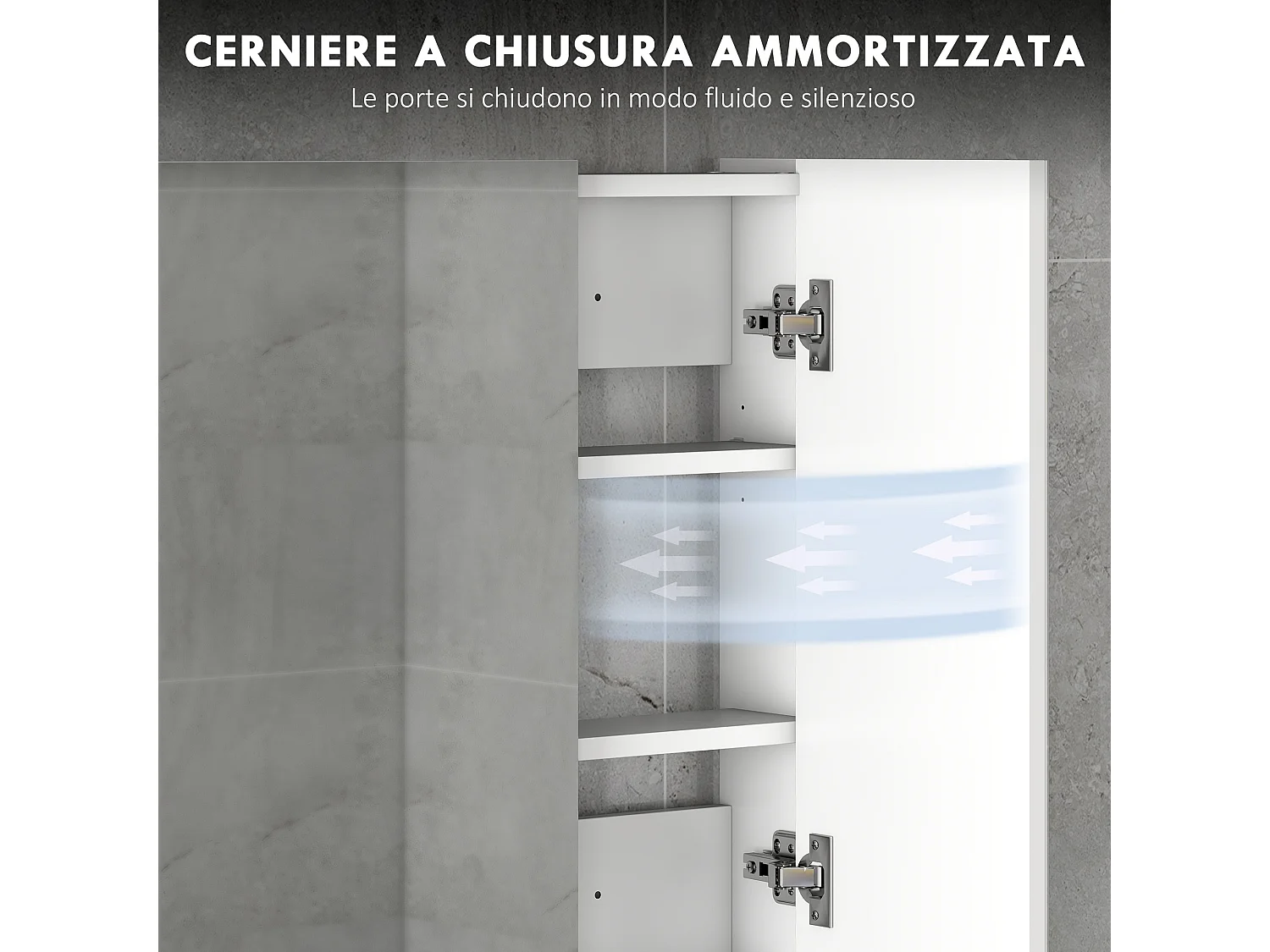 Armadietto pensile bagno con 3 ante a specchio in legno bianco