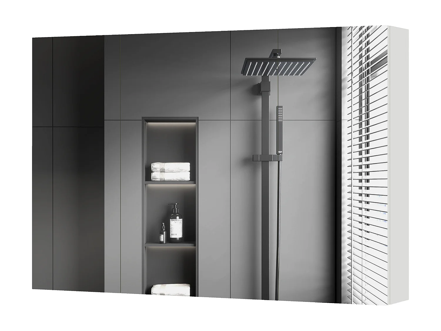 Armadietto pensile bagno con 3 ante a specchio in legno bianco