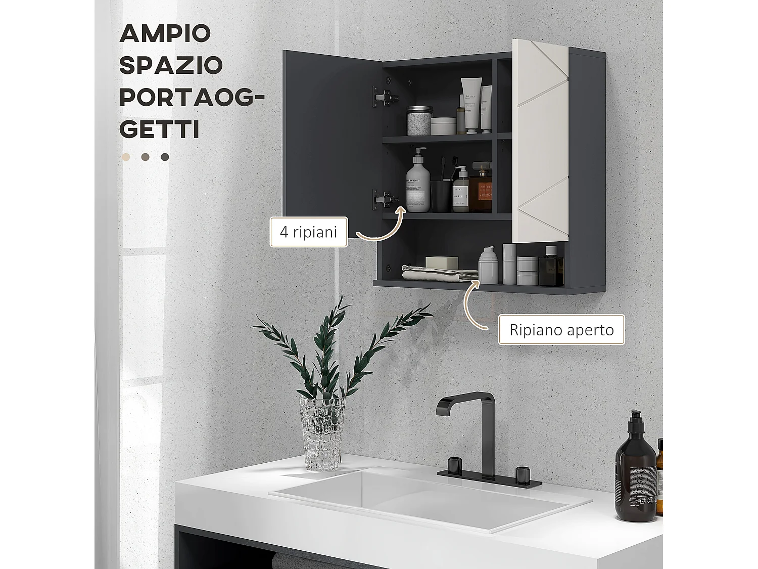 Armadietto bagno 2 ante con specchio grigio
