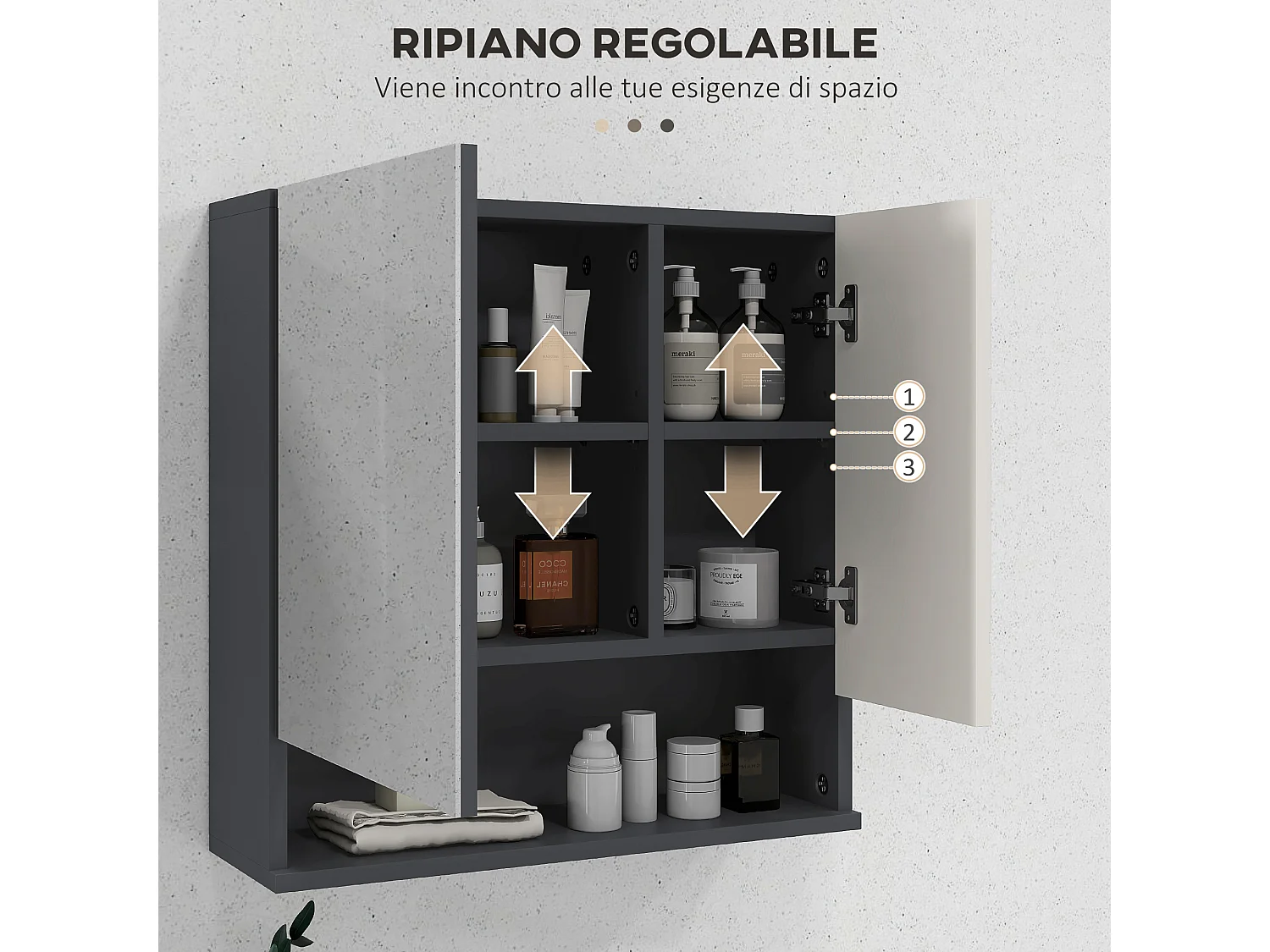 Armadietto bagno 2 ante con specchio grigio