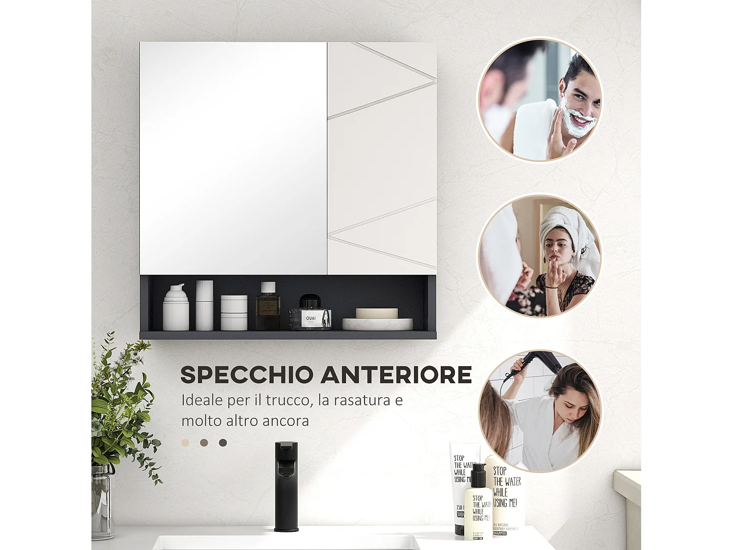 Armadietto bagno 2 ante con specchio grigio