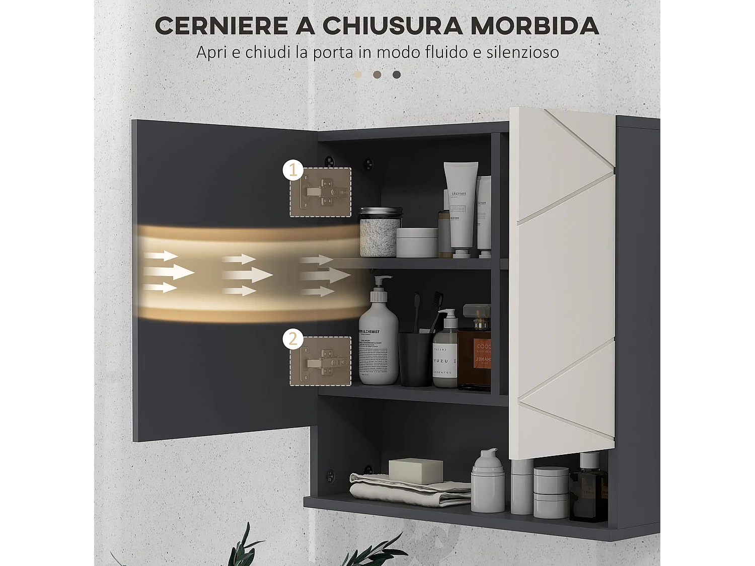 Armadietto bagno 2 ante con specchio grigio