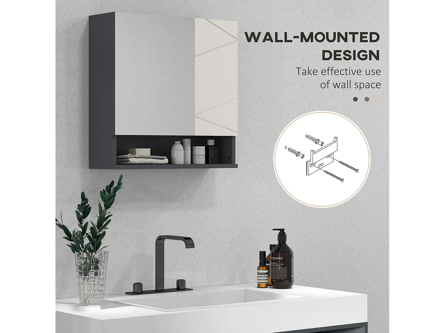 Armadietto bagno 2 ante con specchio grigio