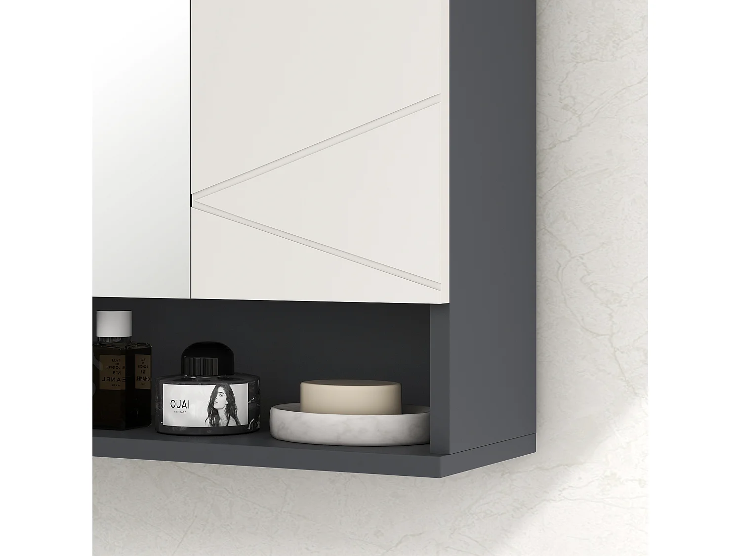 Armadietto bagno 2 ante con specchio grigio
